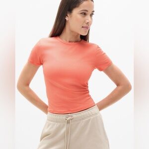 NWOT Athleta Signature Rib Crop Tee | Orange Haze | Size Medium